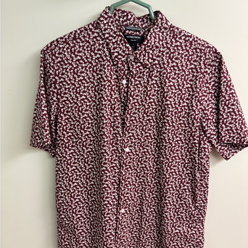 Nordstrom Men's Burgundy and White Casual Shirt